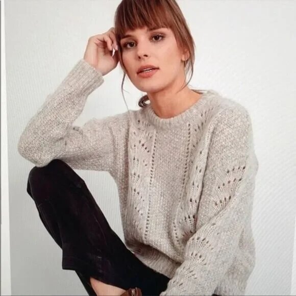 Rails Sweater Mara Teddy Crew Neck Pullover Alpaca Wool Blend Pointelle Knit Med - Picture 10 of 10